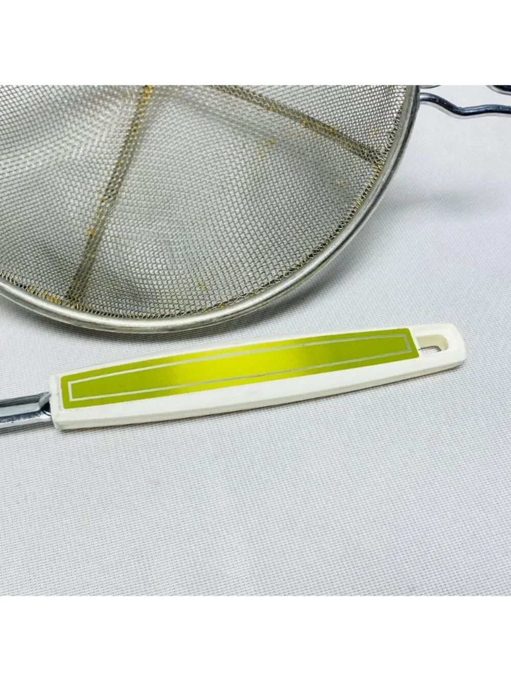 Vintage EKCO Chrome Strainer & Carving Fork Set Green USA-Made Kitchen Tools
